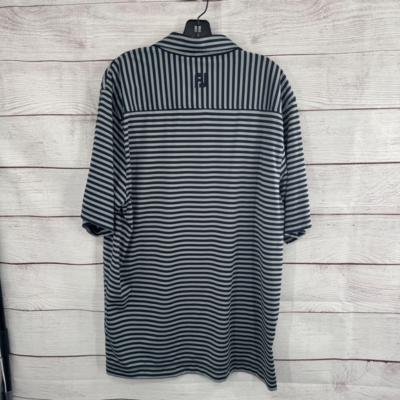 FootJoy Golf Polo Shirt Striped Performance Athletic Gray Black Mens‎ Size Large - Picture 8 of 9